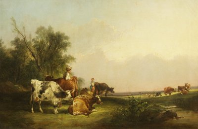 Pastoral Scene, Cattle & Figures by William Snr. Shayer